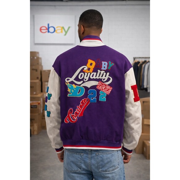 Dababy x BoohooMAN Oversized Loyalty Varsity Purple Bomber Jacket XS NWT A500 - Picture 2 of 13